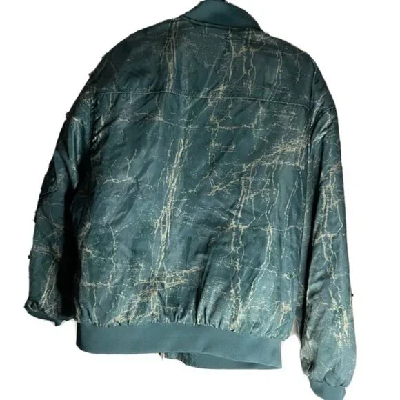 BDG Light Green Marble Print Puffer Bomber Jacket Size S - Picture 15 of 16